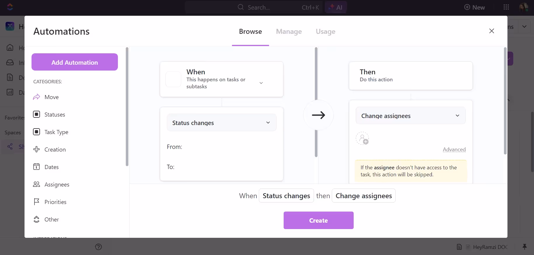ClickUp's automation process